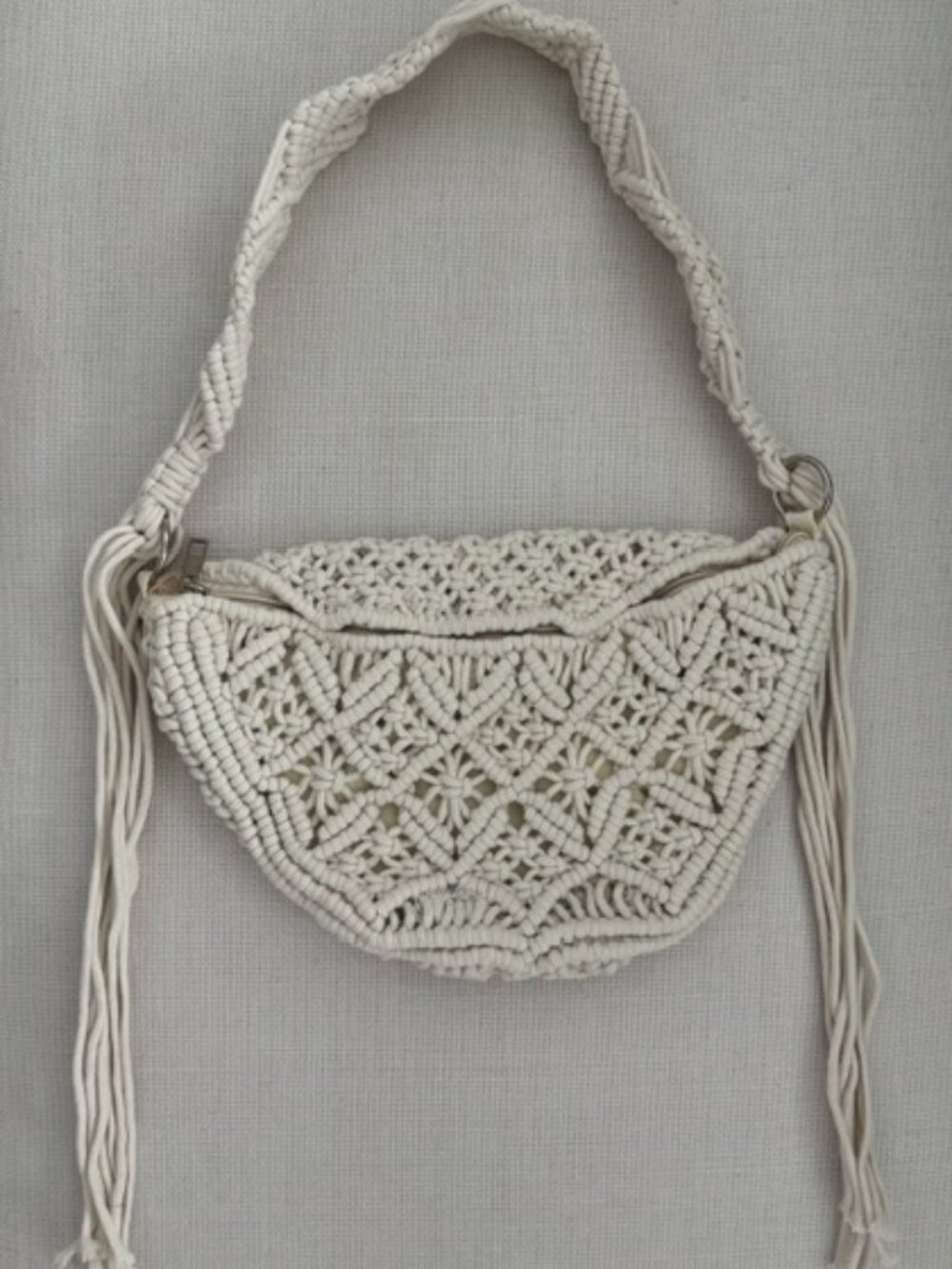 NWOT - Ivory Crocheted Shoulder Bag with Long Tassels